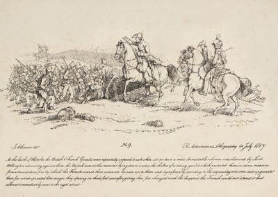 Wellington directing a charge of the guards against a column of French at Waterloo, lithograph by R. Ackermann, 1815 by John Augustus Atkinson